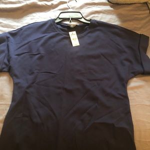 Navy blue short sleeve Express cotton blouse.